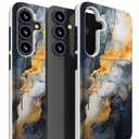 Compatible with Samsung Galaxy S24 Plus & S25 Plus Case Cute with Card Holder/Slim Slot Wallet Phone Case for S24+ & S25+ / Grey Yellow Marble Natural Stone Swirls Painting