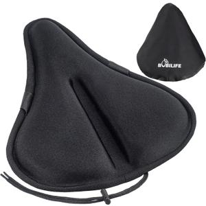 Thick & Wide Gel Bike Seat Cushion Pad with Rainproof Cover - Comfortable Silicone Gel Memory Foam Bicycle Saddle Seat Cushion with UV Protection (XL ( 12"W x 13"L))