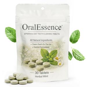 Toothpaste Tablets - No Water or Toothbrush Needed - Fluoride Free, Safe to Swallow, Dentist Formulated with Natural Ingredients for Travel and Daily Oral Care (Herbal Mint, 30 Count)