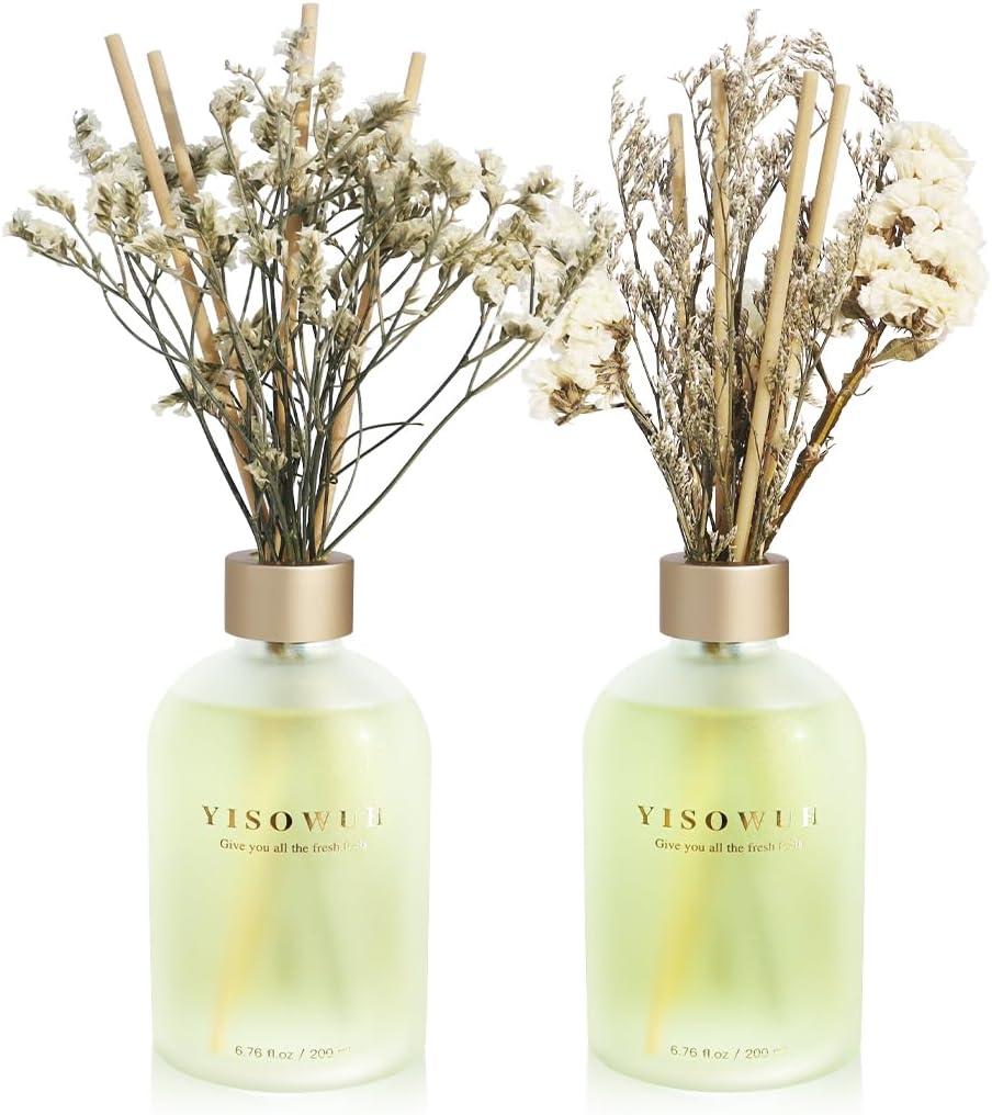 Reed Diffuser - Jasmine Lily & Osmanthus 6.76 oz200ml Pack of 2 Flower Essential Oil Reed Diffuser Set with 16 Sticks - Long Lasting Fragrance for Home Bedroom Bathroom Room Shelf Decor
