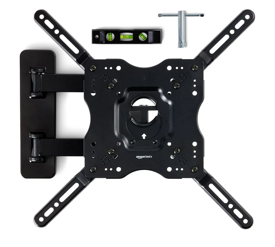 Amazon Basics Full Motion Articulating TV Wall Mount, with Swivel and Tilt, for 26" to 55" TVs and Flat Panels up to 80 Lbs, VESA Compatible, Black