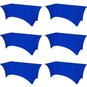 BRILLMAX 6 Pack Royal Blue Fitted Spandex Table Covers - 8ft Stretch Tablecloths for 8 Foot Rectangle Folding Cloths Rectangular Bulk Linen Fabric Elastic Wedding Reception Banquet Birthday Party