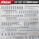 AMM Mechanics Tool Set, 1/4 in, 3/8 in and 1/2 in Drive socket set, 202 Piece