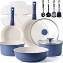 CAROTE 17pcs Pots and Pans Set, Nonstick Cookware Set Detachable Handle, Induction Kitchen Cookware Sets Non Stick with Removable Handle, RV Cookware Set, Oven Safe (Blue)