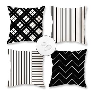 TAJWE Outdoor Waterproof Pillow Covers 16x16 Set of 4 Black and White Modern Geometry Stripe Decorative Cushion Cases for Patio Furniture Couch Porch