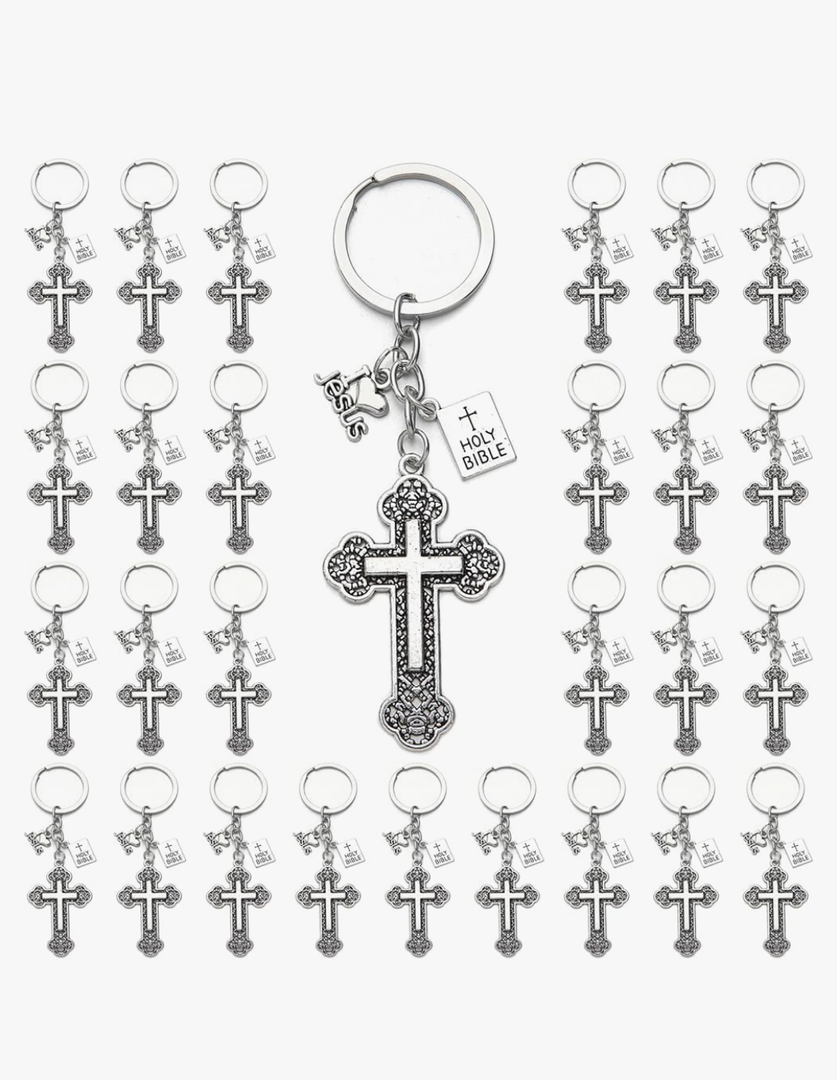PHAETON 20PCS Cross Key Chains Jesus Cross Book Holy Bible Pendants Keyrings Religious Door Car Key Holders Jesus Key Rings Religious Favors for Christians Easter Prayer Gifts