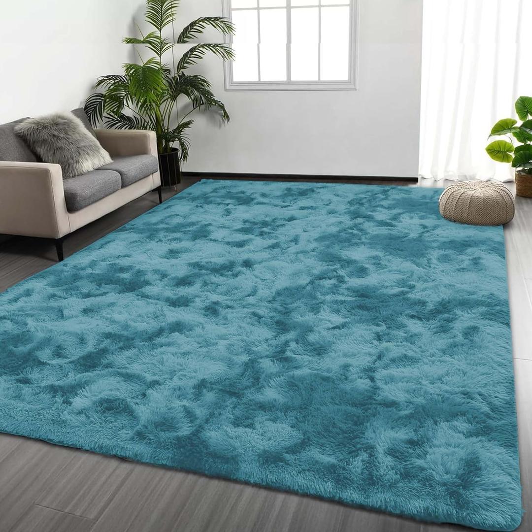 MOONLIGHT20015 8x10 Area Rugs for Living Room - Large Soft Tie-Dyed Teal Big Shag Rug for Bedroom, Dorm Nursery, Fluffy Fuzzy Rug for Kids, Boys & Girls, Home Decor & Aesthetic Floor Carpet