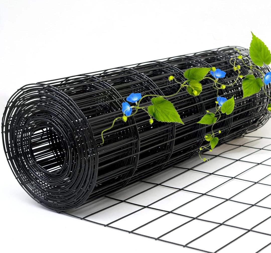 Black Metal Garden Fence, 48inch(H) x 100ft(L), 2 inch x 3 inch,14GA 2/3/4/5/6 Ft Tall Chicken Wire PVC Coated Welded Wire Mesh Roll for Dogs Border Yard Vegetable Plant Protection Poultry Netting