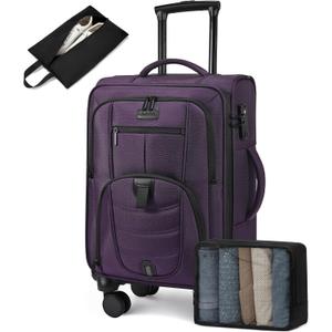 LOVEVOOK Carry On Luggage Airline Approved, Suitcases with Spinner Wheels, Softside Carry-on Luggage with TSA Lock for Men Women Business Trip, Lightweight Large Capacity Luggage for Travel, Purple, 22 Inch - Carry-On