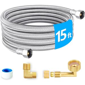 Dishwasher Installation Kit - 15 FT Premium Stainless Steel Braided Dishwasher Hose kit,Food Grade PEX Inner Tube Dishwasher Water Supply Line with 3/8"x3/8"MIP Elbow,3/8"x 3/4" FHT Elbow Dishwasher Installation Kit - 15 FT Premium Stainless Steel Braided Dishwasher Hose kit,Food Grade PEX Inner Tube Dishwasher Water Supply Line with 3/8"x3/8"MIP Elbow,3/8"x 3/4" FHT Elbow