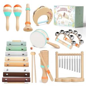 Toddler Musical Instruments-Musical Toys Montessori Wooden Toys for Toddlers 1-3 , Baby Musical Instruments with Modern Boho Xylophone Toddler Toys Birthday Gifts for Kids Preschool Educational 3+