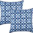 Outdoor/Indoor Throw Pillows, Pack of 2 Waterproof Decorative Throw Pillows with Inserts, 18x18 Square Pillows for Bed, Couch, Sofa and Patio Furniture (Blue White With Plaid)