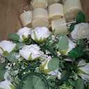 Yunlly 20 Pcs Rose Candle Rings with Flameless Candles Sets, Artificial Flower Eucalyptus Wedding Centerpiece 3 Inch Pillar Candleholders Wreaths for Wedding Party Mother's Day (White)