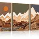 IARTTOP Large Modern Mountain Canvas Wall Art Framed Set of 3 Minimalist Geometric Mountain Wall Decor Abstract Woodcut Wall Painting for Living Room Bedroom Office-16x24 Inch
