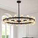 36-Light Large Black Chandeliers for High Ceilings, 36 Inch Crystal Wagon Wheel Chandelier, Farmhouse Industrial Round Chandelier Pendant Lighting Fixture for Dining Living Room Kitchen Island
