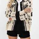 yoeasy Womens Floral Cardigan Sweater Color Block Open Front Long Sleeve Button Down Knit Loose Short Cardigan Sweaters (Blue, XS)