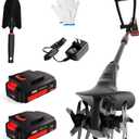 MZK 20V Cordless Tiller Cultivator with 24 Steel Tines,7.8-inch Wide Battery Powered Garden Cultivator, Mini Tiller for Gardening(2 * 2AH Battery and Charger Included) (2 Batteries)