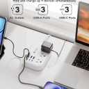 6 USB(3 USB C) Power Strip- Travel Power Strip with 6 USB Desktop Charging Station 24W/4.8A and 3 Outlets, 5Ft Flat Plug Braided Extension Cord, Non Surge Protector for Cruise Ship Travel Office Dorm