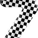3 x Black White Checkered Birthday Candles, Checkered Flag Racing Theme Number Birthday Cake Decoration, Car Enthusiast Party Decor, 7th Birthday Cake Candles for Boys and Girls, Kids Party Supplies