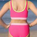 blibean Tween Girls Swimsuits Two Piece Colorblock Bikini Sets with Chest Pad  (Pink, XXL)