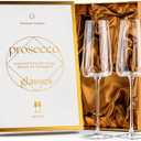 GLASSIQUE CADEAU Crystal Prosecco, Cava and Champagne Cocktail Glasses | Set of 2 | Long Stemmed Flutes for Mimosa, Bellini, Hugo, Sparkling Wine | Elegant Gift Glassware for Her Birthday, Anniversary