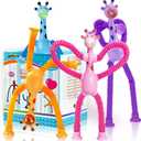 Giraffe Sensory Toys 4Pcs Gift for Toddlers Girls Year Old Ages 3 4 5 6 7 8 9 10, Suction Autism Toy Pop Tube Fidget Toys Autistic Travel Toys Stocking Easter Basket Stuffer Valentine Gift for Kids