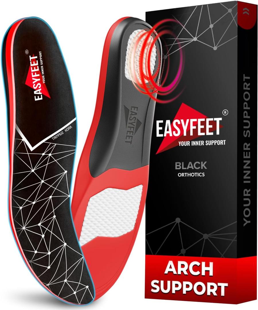 Premium Anti-Fatigue Shoe High Arch Support Insoles Men Women - Plantar Fasciitis Inserts - Orthotic Inserts Shoe Soles Standing All Day - Flat Feet Foot - Work Boot Insoles (S (Men 7-8.5/Women 8-9.5), Black)