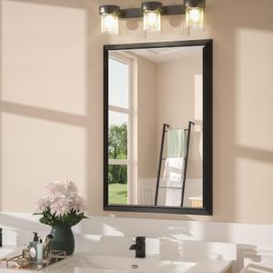 Black Metal Framed Bathroom Mirror: 36 x 24 Inch Bathroom Vanity Mirror for Over Sink - Modern Farmhouse Rectangular Wall Mirror Hangs Horizontal or Vertical Shatterproof (36"L x 24"W, Black)