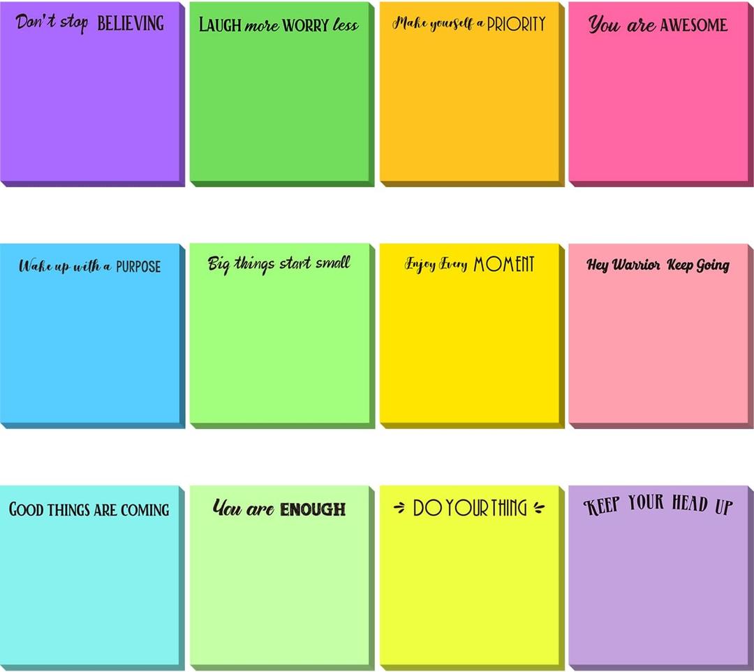 Zonon 24 Pieces Cool for School Sticky Notes 3 x 3 Inch Back to Classroom Theme Motivational Notepads Fun Positive Gifts for Teacher Nurse Coworkers Work Studying Supplies (Bright Style)