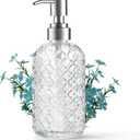 14 Oz Refillable Glass Soap Dispenser with Rust Proof Stainless Steel Pump, for Dispense Hand soap, Body wash, Lotion (Clear)