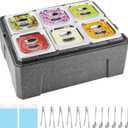 Insulated Cold Food Buffet Ice Serving Trays 6 Lids 6 Pans 2 Ice Packs Insulation Box Cooled Condiment Serving Container Ice Platter Food Cooler for Parties Buffets Fruit Market