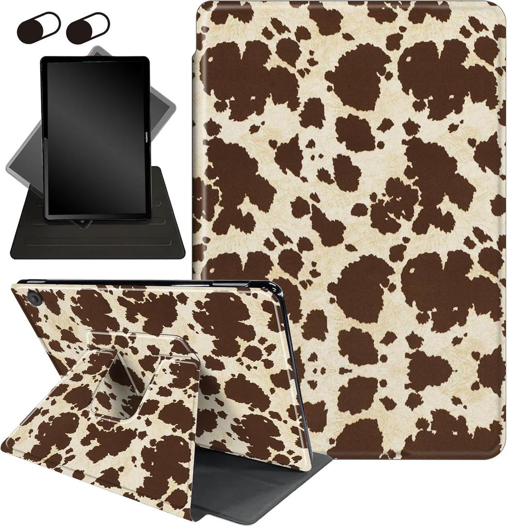 Case for Amazon Fire Max 11 (13th Generation, 2023 Release), 360 Degree Rotating Stand Cover with Auto Wake Sleep Case for Fire 11 Max Tablet,Brown Cow Print Pattern
