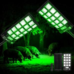 Hog Lights for Night Hunting 20000LM - 2Pack Green Light for Hunting Hogs with 9.3" Metal Light Bracket, Motion Sensor & 65FT Remote, Waterproof Solar Hog Feeder Lights for Deer Coyote Varmint