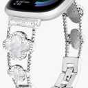 for Metal Bands, Compatible with Fitbit Versa 4/Versa 3/Fitbit Sense 2/Sense Band Smart Watch, Diamond Four Leaf Clover Stainless Watch Strap for Women