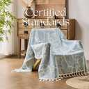 DOWN HOME Chenille Cotton Throw Blanket for Couch, Lightweight Boho Blanket for Bed Sofa Chair Living Room Outdoor Soft Woven Decorative Blanket with Tassel Gift Blue Leaves 55"x60"