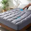 Unikome Full Mattress Pad Waterproof, Eco-Friendly Ergonomic Quilted Fitted Full Mattress Topper for Guest Room, Apartments, Noiseless and Machine Washable (Grey, 54x75)