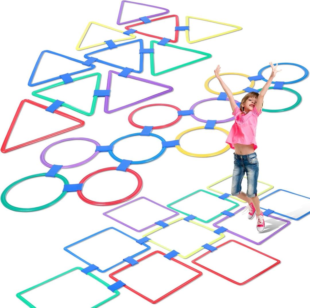 Liliful 3 Set Hopscotch Ring Game Multicolored Hopscotch Squares Triangle Set and Connectors Outdoor Game Obstacle Course for Indoor Outdoor Playground Girls Boys Kids Balance Agility Training
