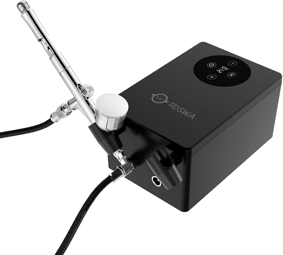 RDSWA Airbrush Kit with Air Compressor Machine,Smart 12-Gear Touch Sensing,51psi High Pressure Air Brush Sets,Dual-Action Spray Gun Set,Ideal for Painting,Cake,Makeup,Nails,Model,Tanning,Barber