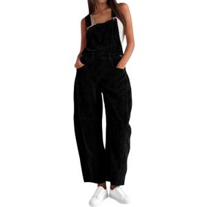 AMEBELLE Corduroy Overalls for Women Barrel Wide Leg Bib Corduroy Pants Women Adjustable Romper Jumpsuit with Pockets (Large, Black)
