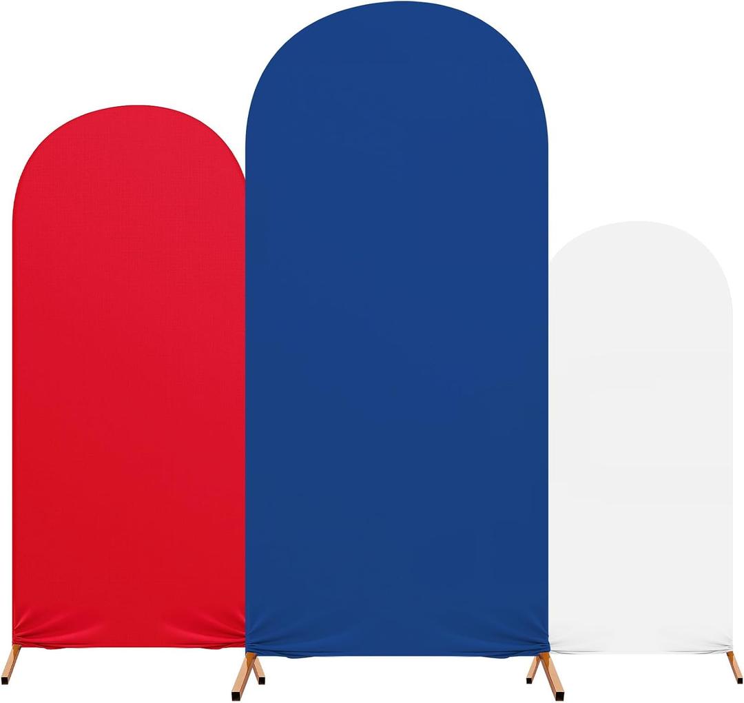 Tingjoo 4th of July Party Decoration, Set of 3 Theme Red, White, Blue Arch Cover Spandex Fitted Wedding Arch Stand Covers for Birthday Party, 4ft, 5ft, 6ft