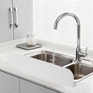 19.2inch(49cm) Silicone Sink Splash Guard, Sink Splash Guard with Suction Cup,Kitchen Sink Water Splash Guard, Kitchen Sink Splash Guard that Can Be Placed Behind (1, White)