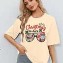 Christmas in July Shirt Women Christmas Hawaiian Tshirt Summer Holiday Tee Vacation Causal Short Sleeve Tops (M)