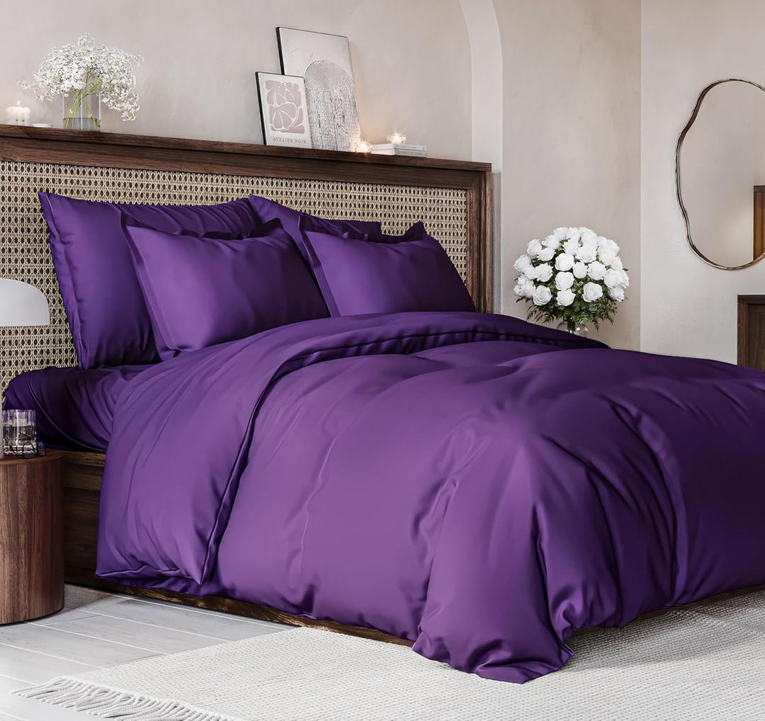 Duvet Cover Cal King Size Set - Extra Soft Cal King Size Duvet Cover 104 x 98 with 2 Pillow Shams - Hotel Luxury Easy Care & Fade Free w/Zipper Closures & Ties - Comfy Breathable Bedding Set (Purple) (38 - Purple (No Comforter))