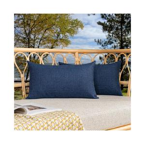 Kevin Textile Pack of 2 Decorative Outdoor Waterproof Throw Pillow Covers Checkered Lumbar Pillowcases Classic Cushion Cases for Patio Couch Bench 12 x 20 Inch Blue