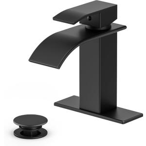 Ryuwanku Bathroom Faucet Matte Black Modern Waterfall Bathroom Sink Faucet with Single Handle Suitable for 1 or 3 Holes,Supply Deck Plate and Hose