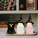 Halloween Decorations Indoor, Set of 3 Ceramic Halloween Ghosts with Witch Hats, Cute Spooky Lighted Decor Ghost Figurines Witch Hat Scary Pumpkin Bats Boo for Home Mantel Shelf Table Decor