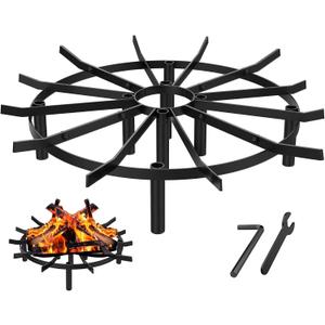24" Round Fire Pit Grate - 8-Leg Design with 12 Bars, Reinforced Rim & High-Temp Powder Coat for Ultimate Stability & Safety - Ideal for Fireplace, Hearth, Wood Stove and Outdoor Campfire