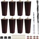 Sofa Legs Square Bed Feet 6 inch Wood Replacement Leg for Furniture Set of 8, Dark Brown