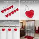 2 x Red Heart Valentines Day Shower Curtain Hooks - Luxury Sparkly Crystal Rhinestone Decorative Stainless Steel Shower Rings Hangers for Holiday Women Girls Bathroom Accessories