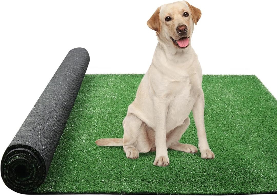 Heyroll Artificial Grass 4X6FT, 0.4" Pile Height Green Fake Grass Mat, Synthetic Turf Rug Indoor Outdoor Lawn Pet Dogs for Garden, Balcony, Patio with Drainage Holes, Customized Sizes